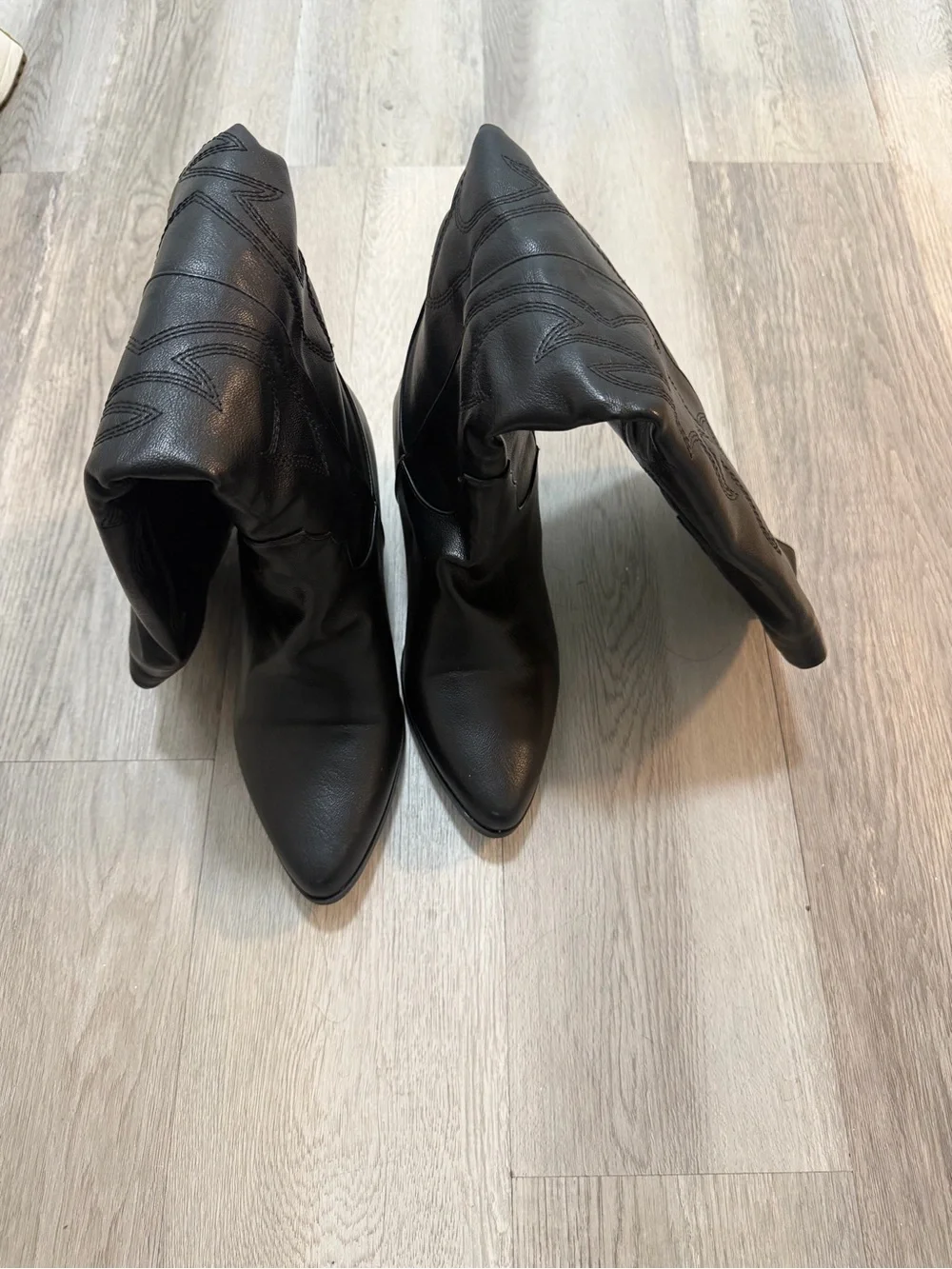 Classic Black Leather Knee-High Western Boots